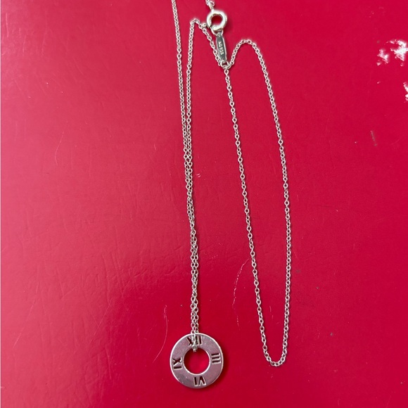 Auth Tiffany & Co Atlas Roman Numeral Round Circle Necklace Pendant 16’ - Picture 9 of 9
